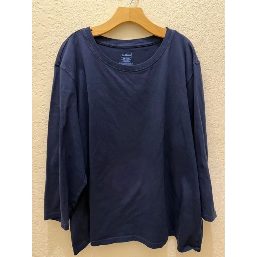 LL Bean Solid Dark Navy Long Sleeve Knit Top Gorpcore Loungewear 1X Plus